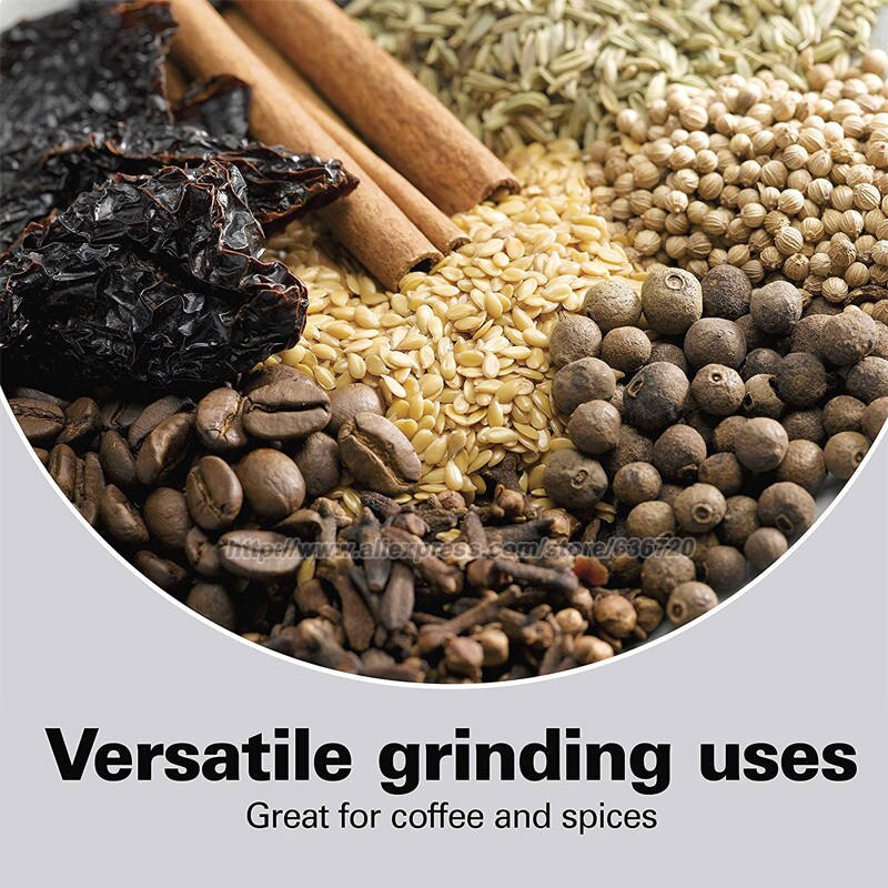 Moulin à café électrique pour grains, épices et autres, lames en acier inoxydable, chambre amovible, jusqu&#39;à 32 tasses