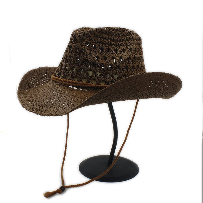 Fait main Hommes D'été De Paille Toquilla Chapeau de Cowboy Pour Homme Rouleau Bord Boater Papa Panama Chapeau de Jazz: Dark Coffee