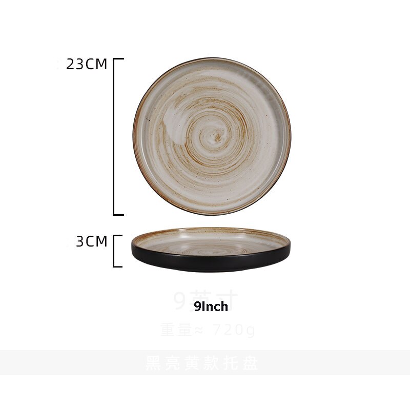 Platos de cerámica PARA CENA, bandeja de comida occidental para carne, plato plano grueso de borde recto para ensalada, Pasta, vajilla de cocina: 9Inch Flat Tray6
