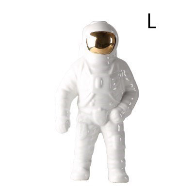 florero de cerámica escultura astronauta robot cohete hombre espacial estatua cosmonógrafo decoración del hogar para decoración de mesa artesanal: white L