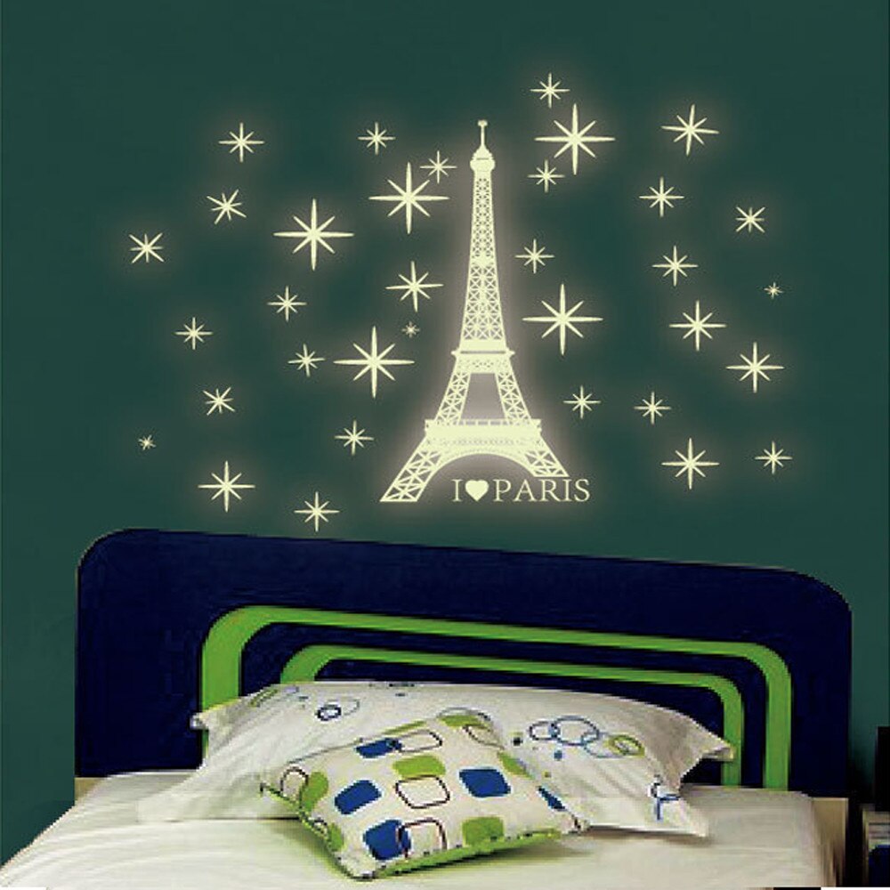 Een Set Kids Slaapkamer Fluorescent Glow In The Dark Sterren Muurstickers Lichtgevende Muursticker Eiffeltoren Diy Kinderen kamer