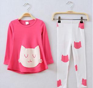 Meisjes kleding sets kat leuke peuter meisje kleding kinderen conjunto infantil meninas conjuntos para meninas goedkope babykleding: Lavendel / 9