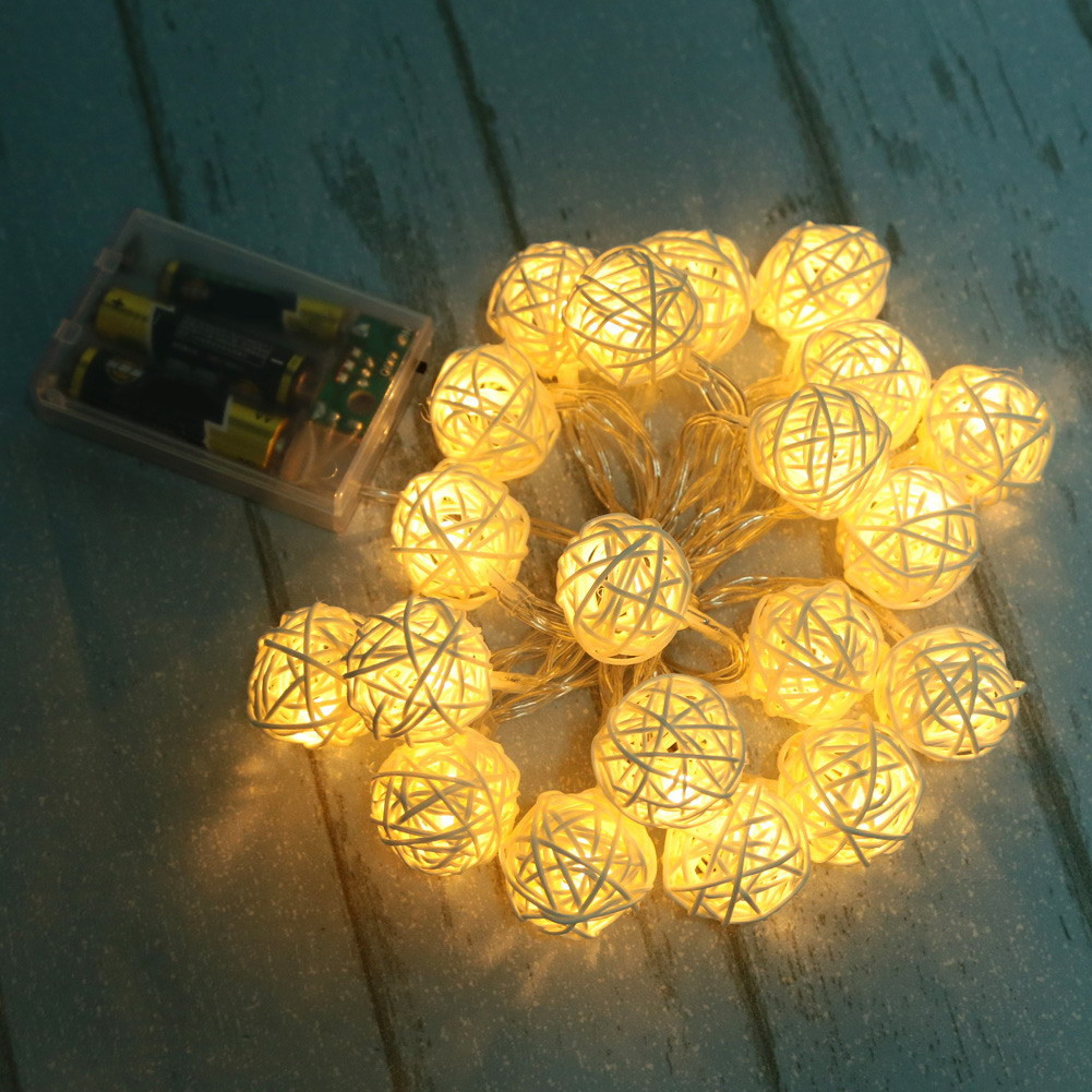 20LED Rotan Bal LED String Licht Fairy Light Beige Wit voor Party Bruiloft Decoratie Kerstverlichting Garland Outdoor