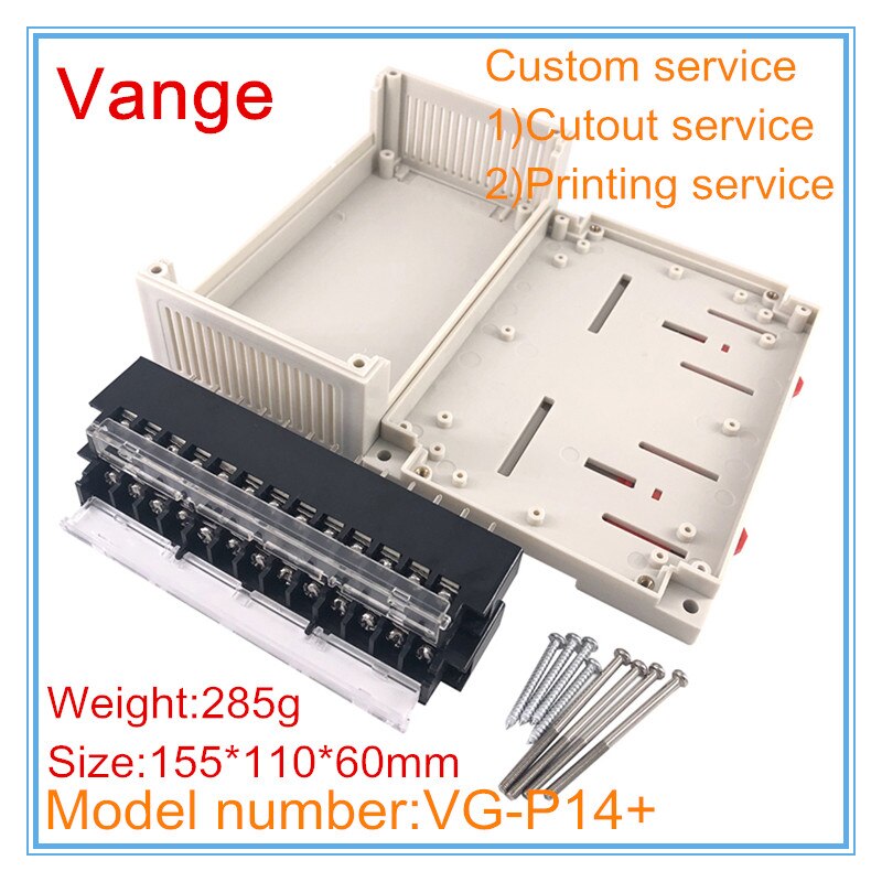 2pcs/lot PLC industrial control chassis junction box 155*110*60mm ABS plastic enclosure housing diy case terminal block for PCB