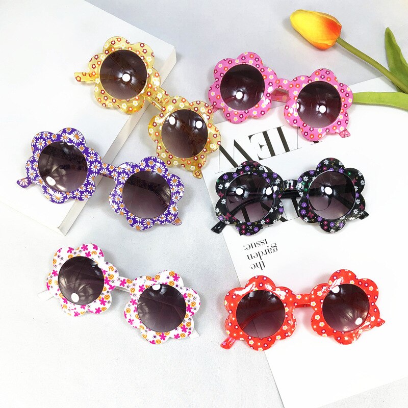 Gafas de sol para niños, lentes de sol infantiles de estilo Rural con estampado de flores, redondas, a prueba de sol, resistentes al desgaste,