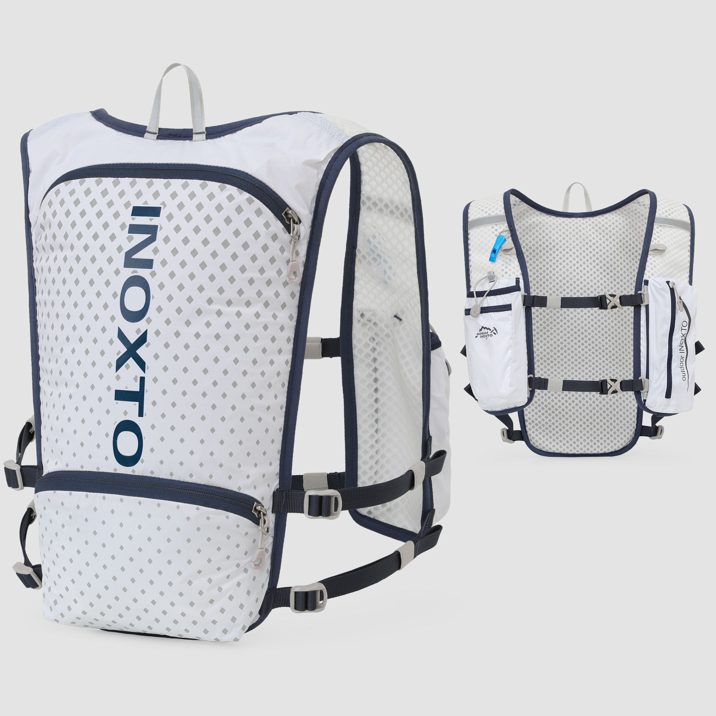 Reflektierende Weste für Damen und Herren, verstellbarer Brustgurt, Lauf-Trinkweste, leichter reflektierender Trinkrucksack: weiße farbe
