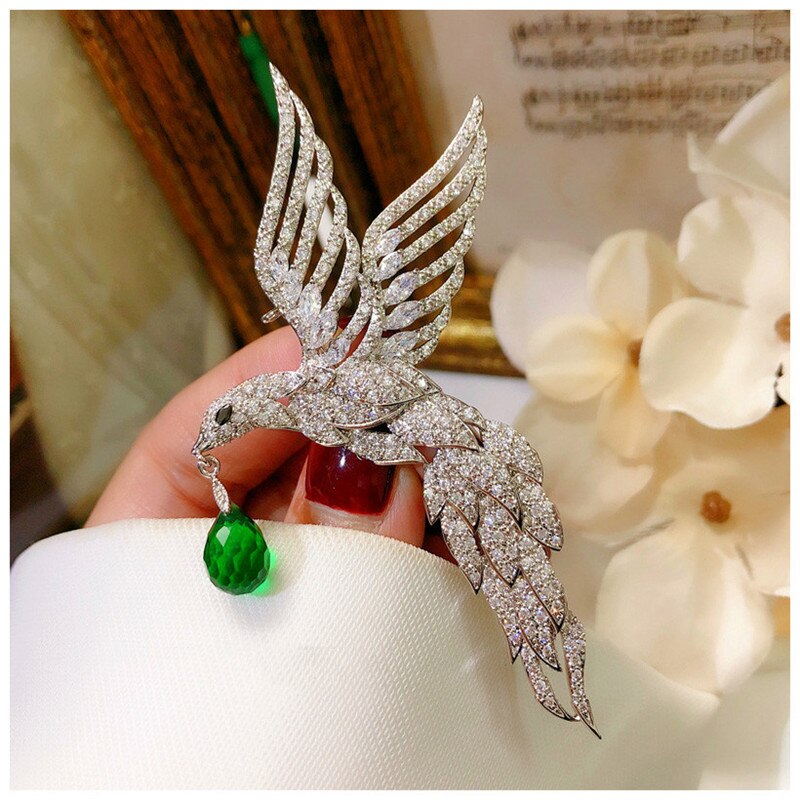Brocher til kvinder luksus palads smaragd cubic zirconia corsage temperament brude bryllupsnål tilbehør fine smykker: 002