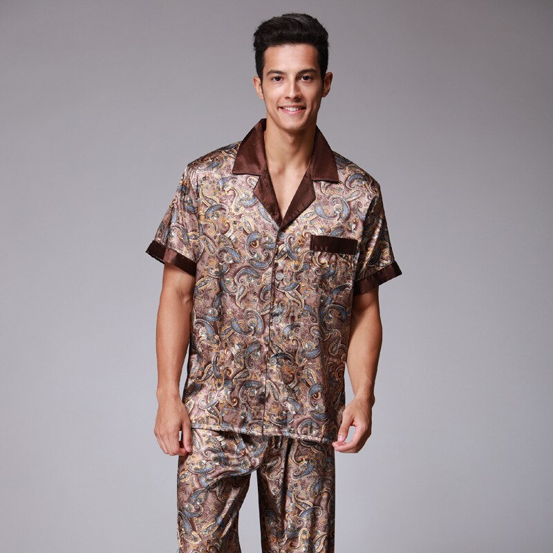 Ropa Pijama Corto Seda Hombre Conjunto De Pijamas De Seda Para