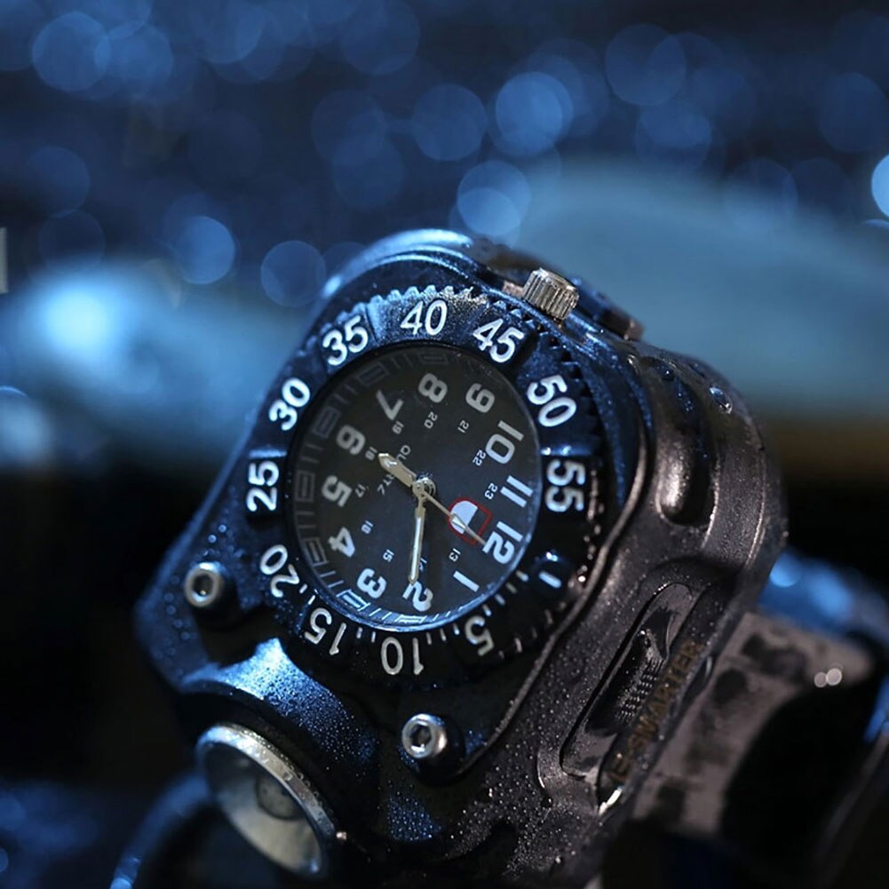 3- i -1 udendørs sports genopladelige lyse led lommelygte kompas armbåndsur mænds luksus armbåndsure reloj mujer