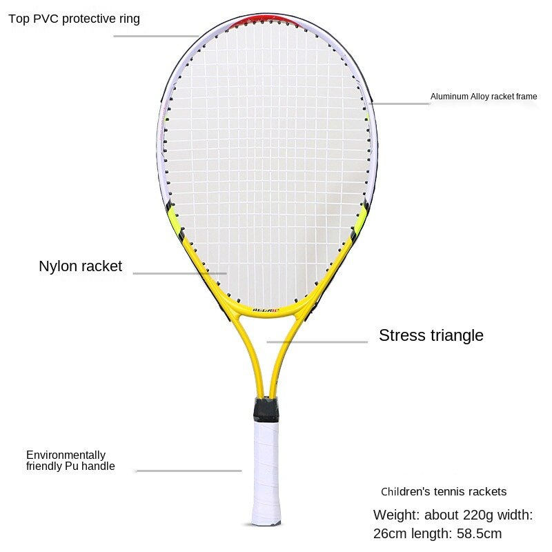 Raqueta de tenis de aleación de aluminio para niños, bate de tenis pequeño para jóvenes, entrenamiento para principiantes, 58,5x26cm