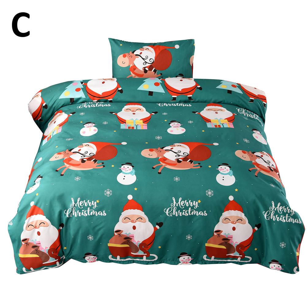 Julebed dynebetræk sæt julemanden sengetøj dynetæppe dynebetræk pudebetræk til familie fest dekoration: C