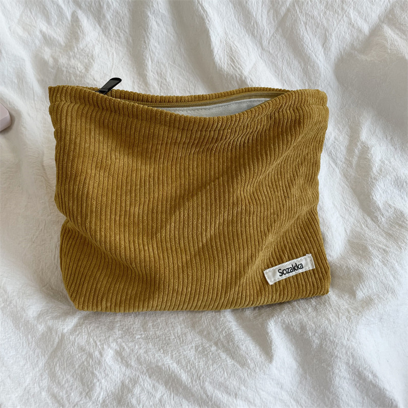 Bolsa de cosméticos de viaje de pana, bolsa de almacenamiento de maquillaje portátil, monederos para mujer de gran capacidad con cremallera, organizador de maquillaje, bolso de mano de almacenamiento: Verde