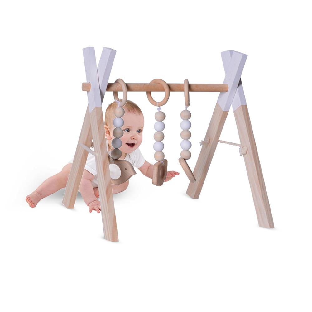 Houten Baby Gym Frame Activiteit Center Opknoping Bar Voor Baby 'S Over 3 Maanden Oud: Gray