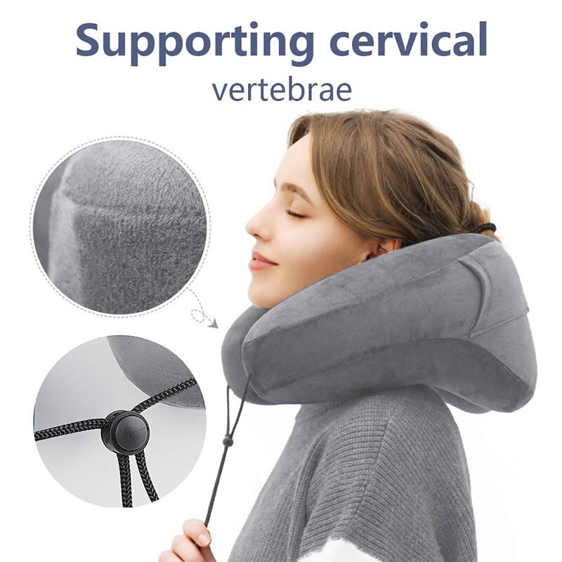Descanso de viagem leve dobrável h-forma inflável com chapéu almofada de dormir para avião assento de carro escritório nap pescoço travesseiros