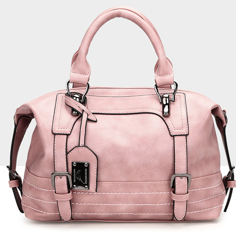 Women's PU Leather Handbag - Soft Cushion Tote - Single Shoulder Strap - Zipper Closure: Pink