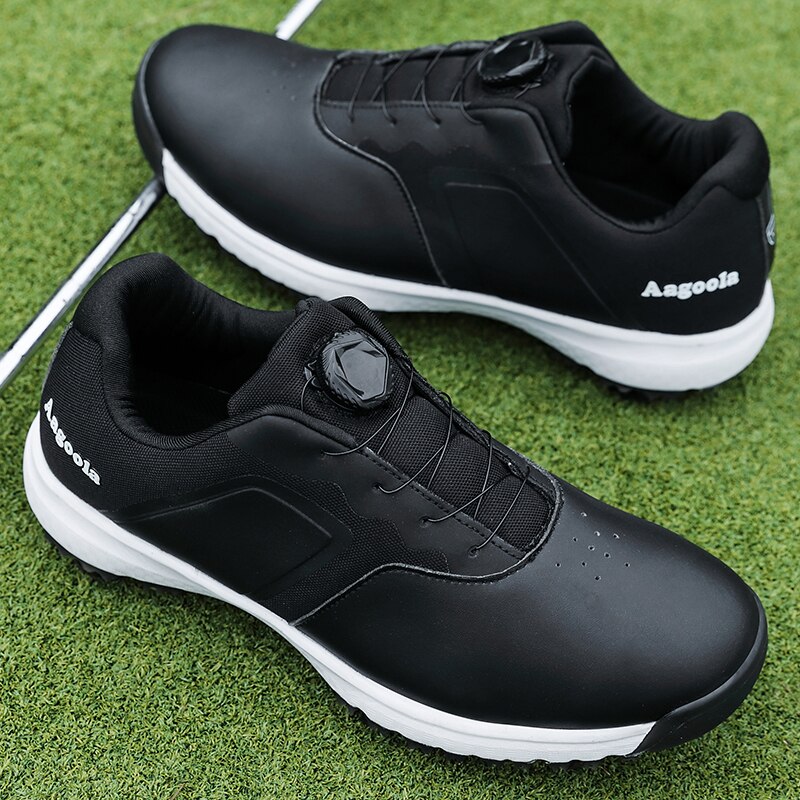 Spiked Golf Shoes Man Golf Walking Sport Shoes with Spikes Men's Leather Golf Sneakers Black White Spike Sport Boot