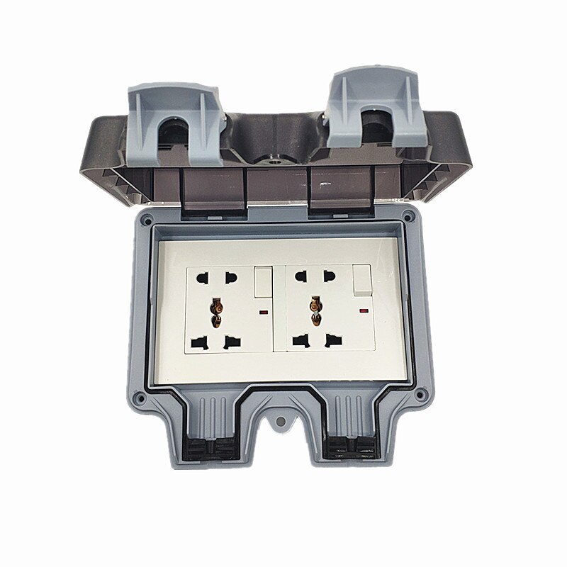 IP66 Weatherproof Waterproof Outdoor BOX Wall Socket 13A Double Universal Switched Outlet Charging Port