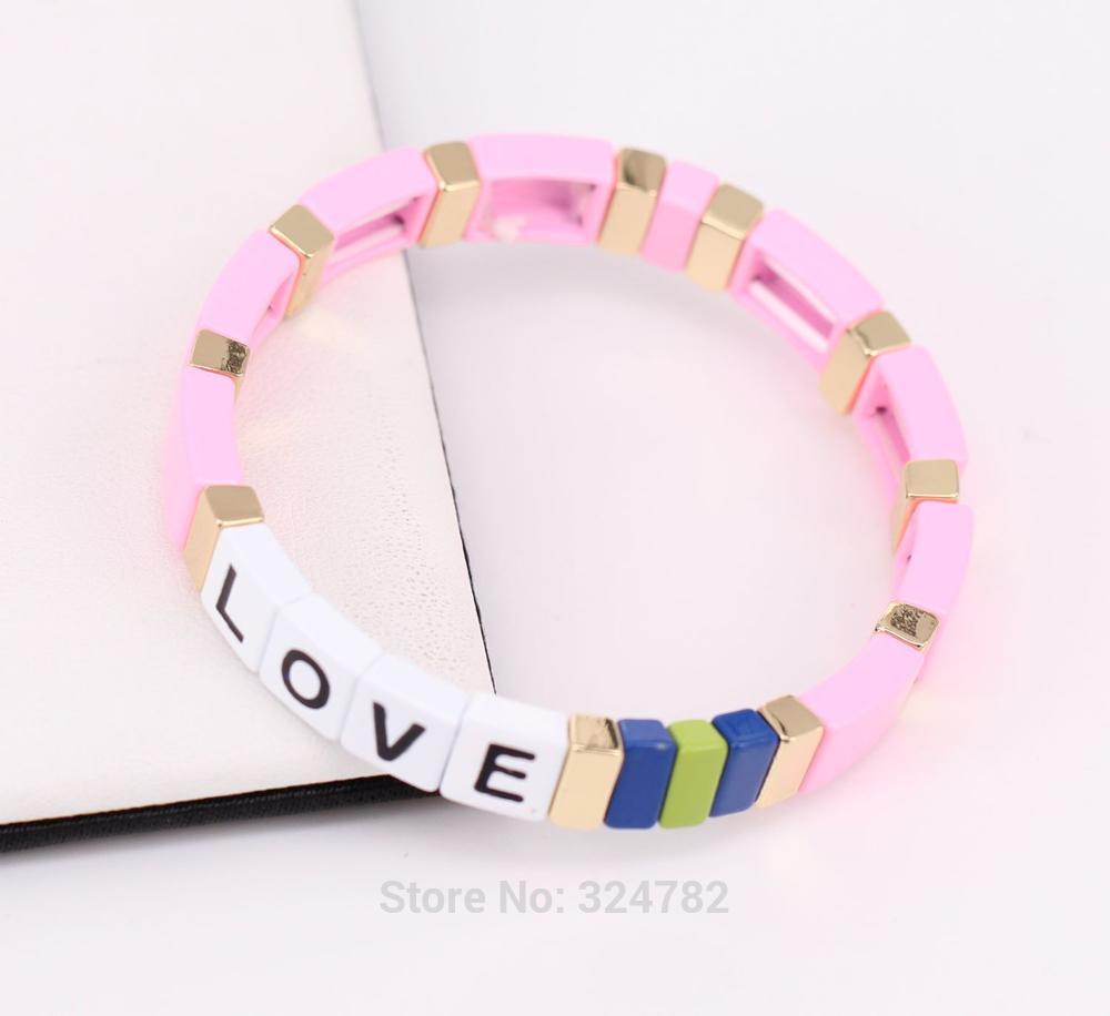3- strengs tegelarmband, tila-armband, rekbare armbanden met emaille liefdesbriefkralen