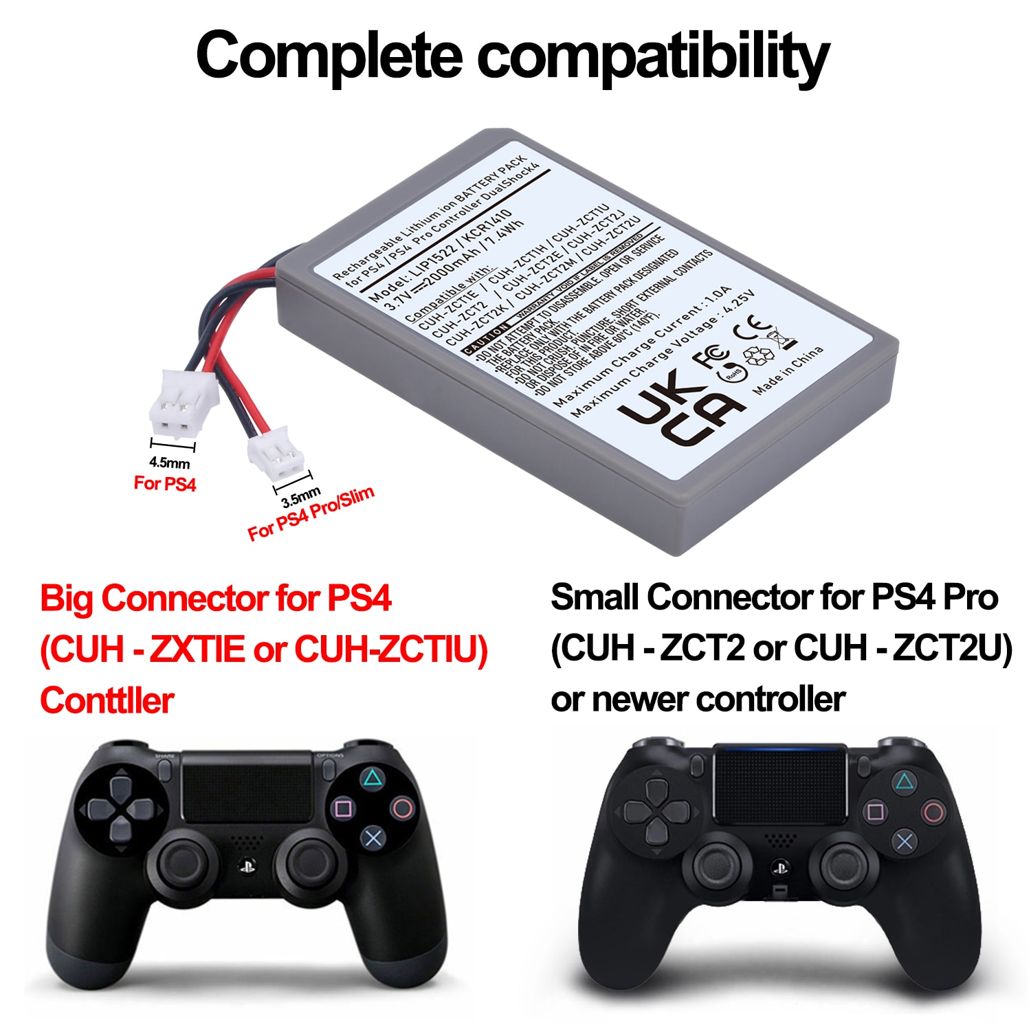 Batteri til sony  ps4, ps4 pro slim dualshock 4 v1 v2 trådløs controller cuh-zct 2,  cuh-zct 2e,  cuh-zct 1e,  cuh-zct 1u