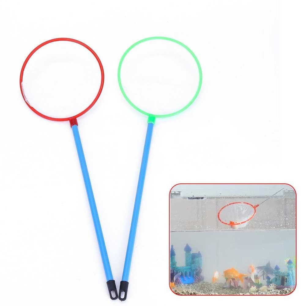 2Pcs Mini Fish Net Aquarium Fish Catch Tool Handle Fishing Net Aquarium Fish Tank Cleaner Too Accessories Round Random Color