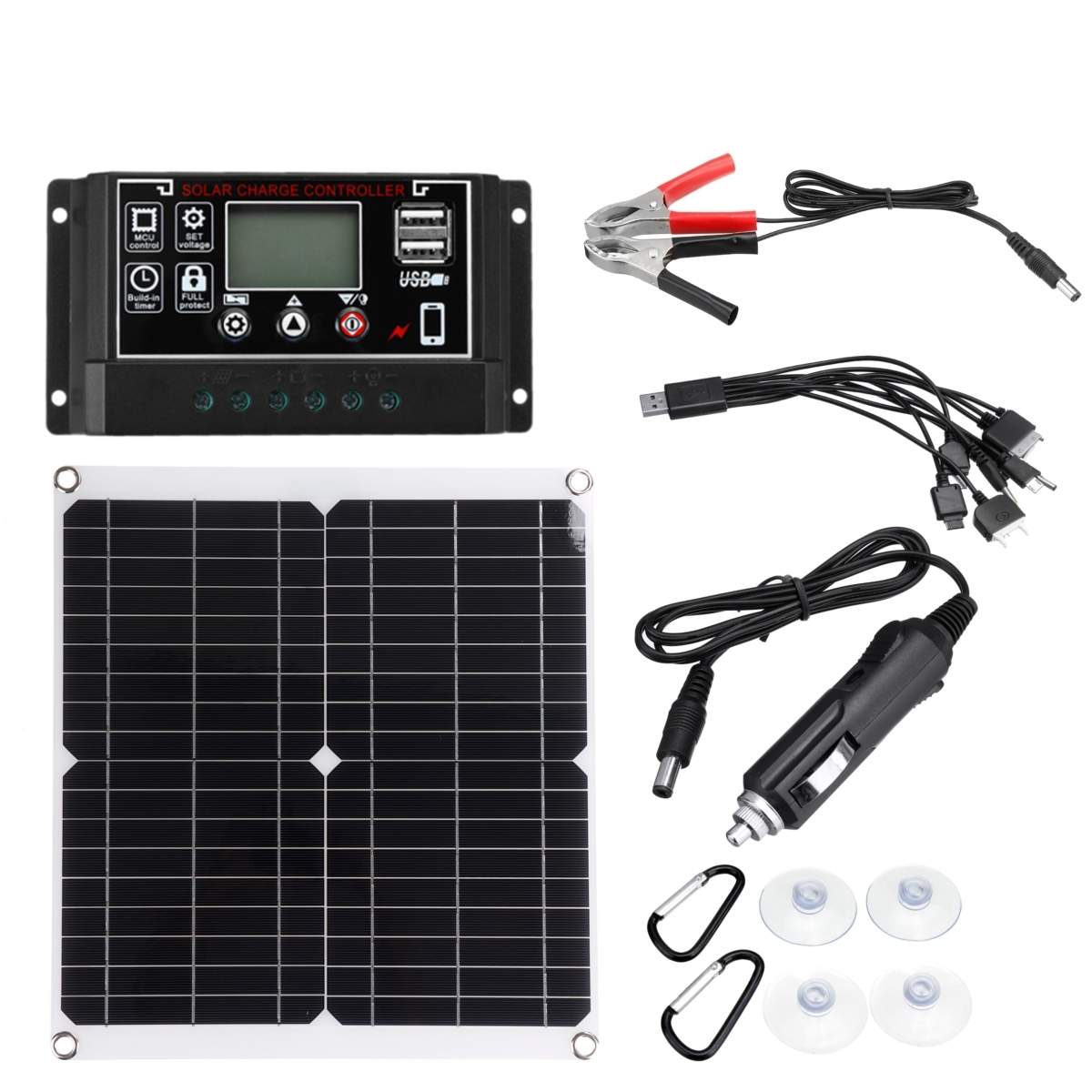 50W 18V Solar Panel with battery Clip+10/20/30/40/50/60A Solar Car Charger Controller Solar Cells for Outdoor Camping Hiking