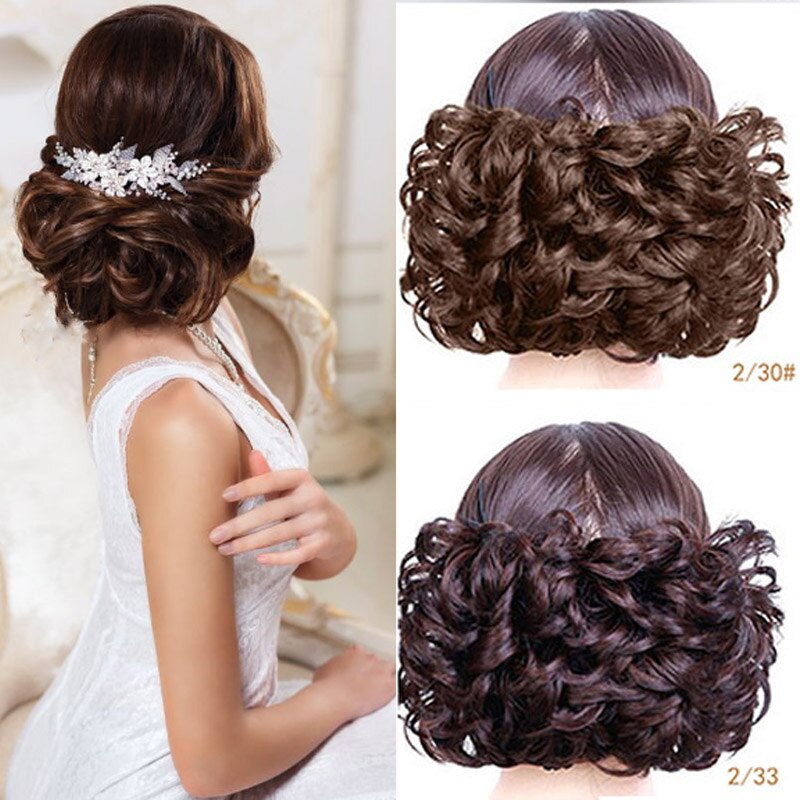 AOOSOO Short Curly Chignon Women's Synthetic Hair Bun Black Brown with Extension With Chignon Rubber band Combs in Hairpiece