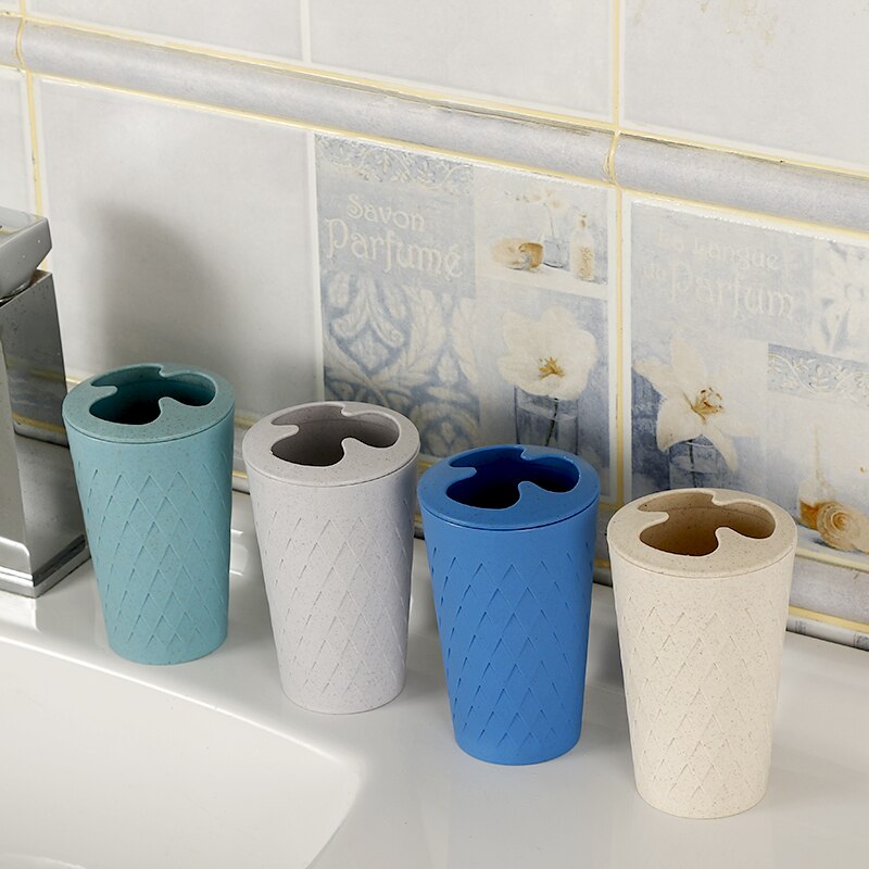Juego de soporte para cepillo de dientes de paja de trigo Set de accesorios de baño, vaso, jabonera, dispensador de jabón, 4 unidades