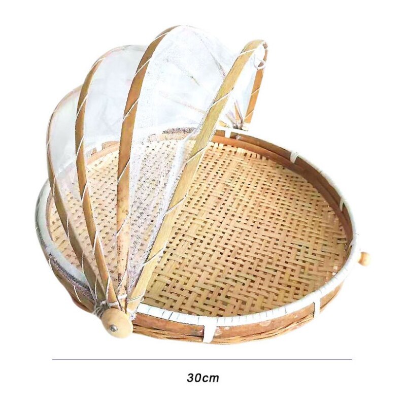 Hand-Woven Rectangular Bamboo Food Serving Tent Storage Basket Tray Mesh Storage Container With Gauze Cover Panier De Rangement: 1014A2