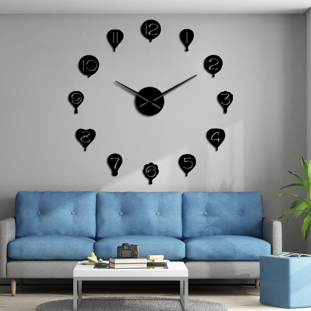 Floating Air Balloon Wall Art DIY Giant Wall Clock Kid Room Nursery Silent Movement Decorative Frameless Large Wall Watch