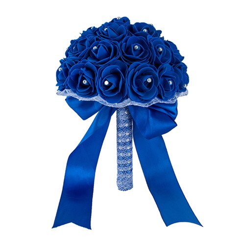Yellow White Blue Wedding Flowers Bridal Bouquets Handmade Artificial Rose Bridal Bouquet for Wedding Decoration: royal blue