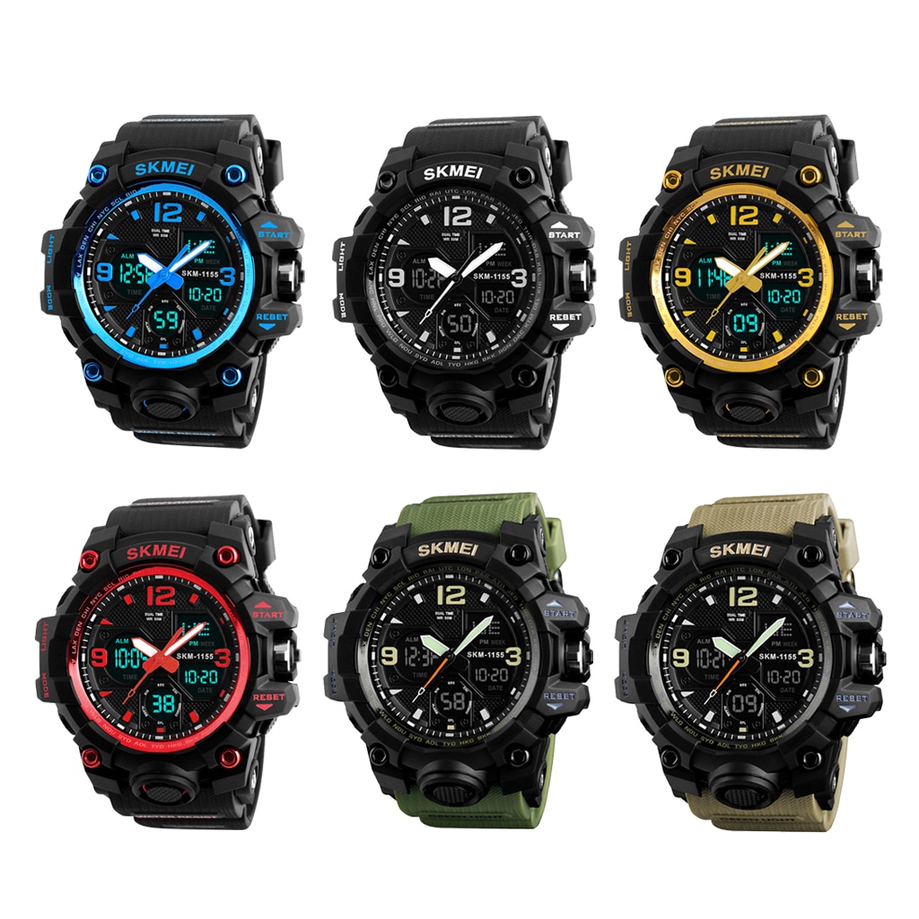 50M Waterdichte Heren Sport Digitale Horloge Analoge Digitale Horloge Met Dual Time Display El Backlight Chrono Alarm