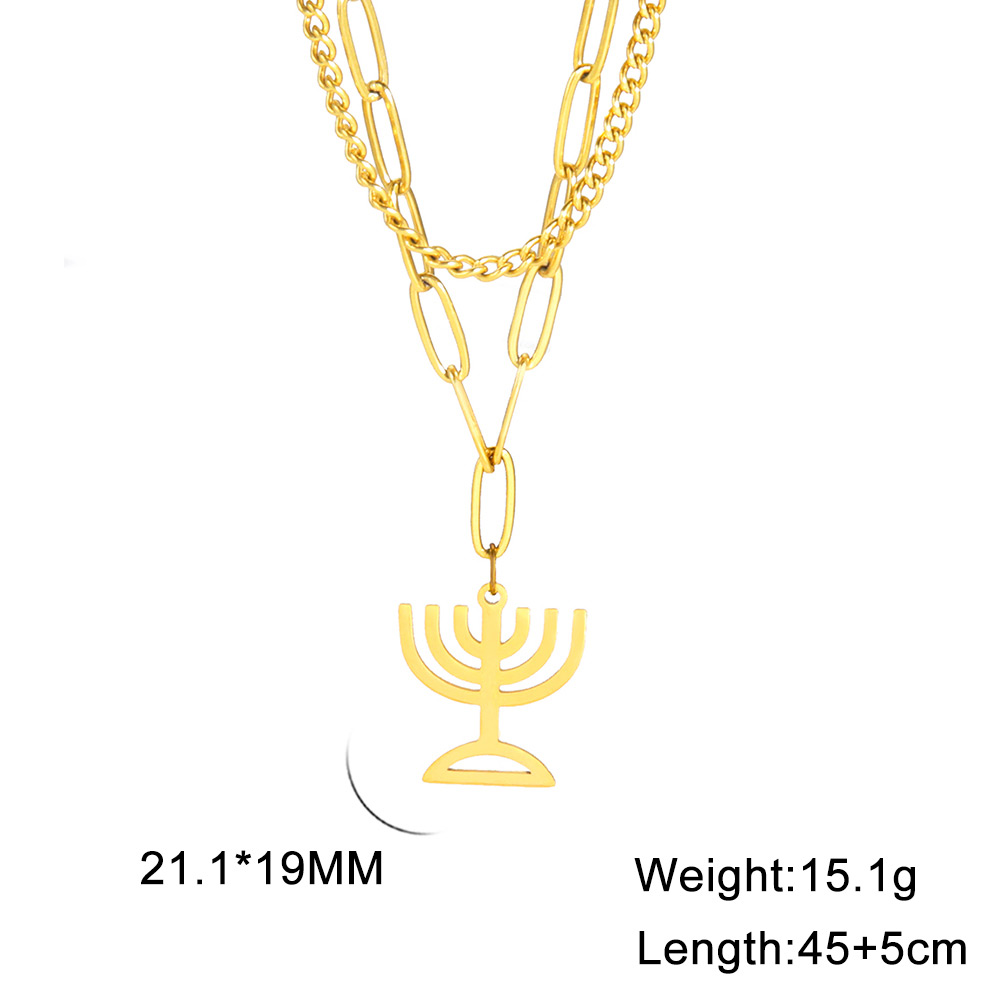 VASSAGO Hanukkah Necklace Triangle Menorah Pendant Necklace Stainless Steel Chanukah Jewelry Dainty Jewish Religious: Plating Gun