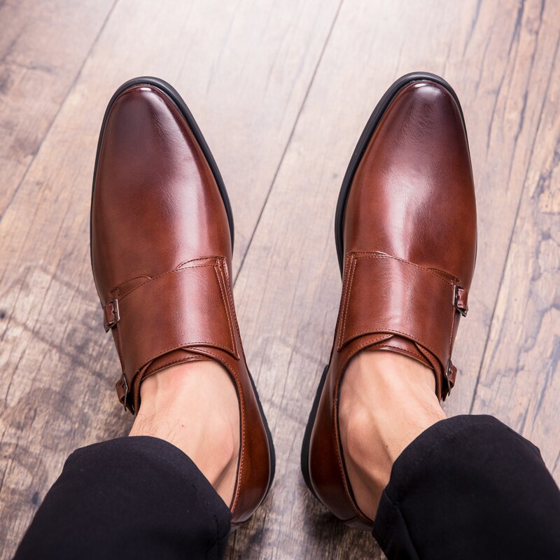 Zapatos de cuero con correa de monje para Hombre, mocasines informales sin cordones, calzado Formal de negocios