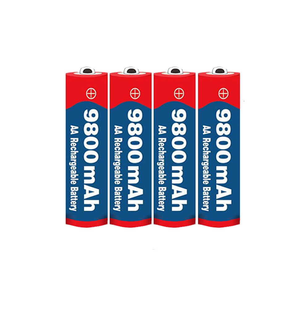Tag AA battery 9800 mah rechargeable battery AA 1.5 V. Rechargeable Alcalinas drummey +1pcs 4-cell battery charger: Gold