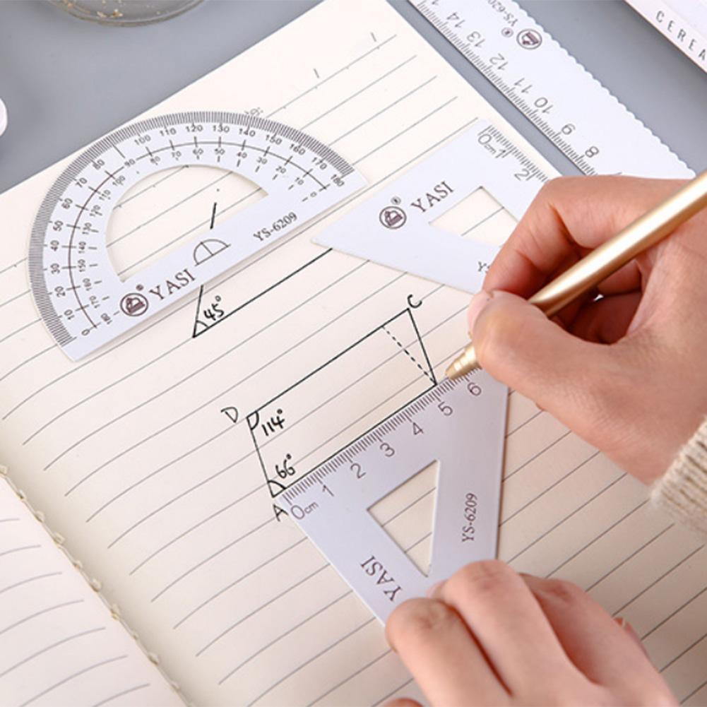 4Pcs Straight Triangle Ruler Protractor Tool Student Stationery School Supplies
