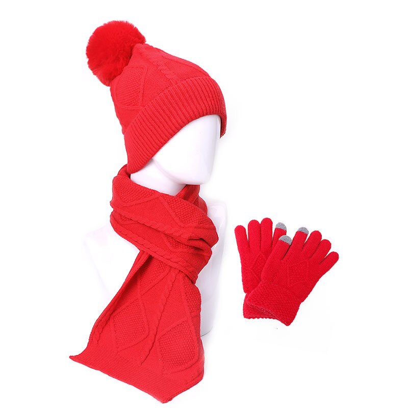 Tredelt strikket beanie hat tørklæde handsker sæt vinter varm udendørs strikning fortykkelse tørklæde hat handsker sæt vindtæt varm hatte: E