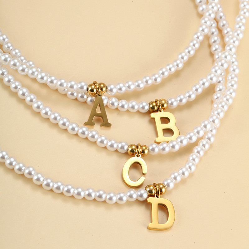 Gouden Letters Initial Hanger Ketting Diy Naam Gesimuleerde Parels Kralen Kettingen voor Vrouwen Parel Vrouw Choker Sieraden
