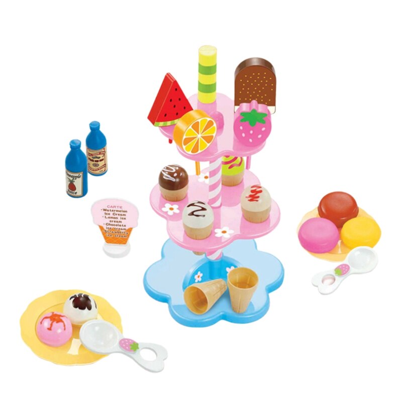 Sweet Treats Ice Cream and Desserts Tower Stand - Simulation Food Cake Ice Cream Kitchen Play Food Toy Set for Kids (22 Pcs)