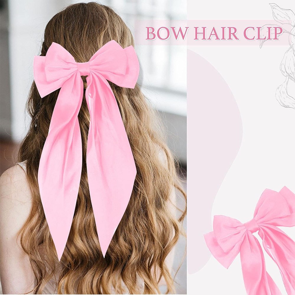 Lazos para el pelo para niña, cintas de color rosa/Negro/Blanco, accesorios para el cabello, Clip de Primavera de satén sólido Simple, pasador para el cabello para mujer: Negro