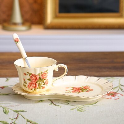 Cerâmica xícara de café e pires conjunto inglês flor da tarde xícara de chá caneca de suco de leite do agregado familiar café da manhã xícara presentes agradáveis: A