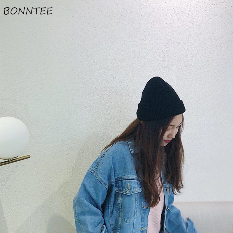 Huer kvinder solid strikket varm blød trendy hatte enkel koreansk stil dame uld afslappet kasketter matchende hue