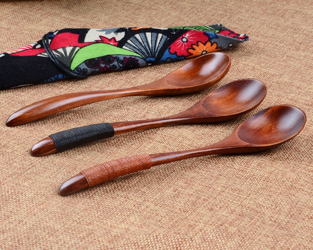 Coffee spoon kitchen cooking utensils soup teaspoon Japanese style tie line coffee honey wooden spoon L0422