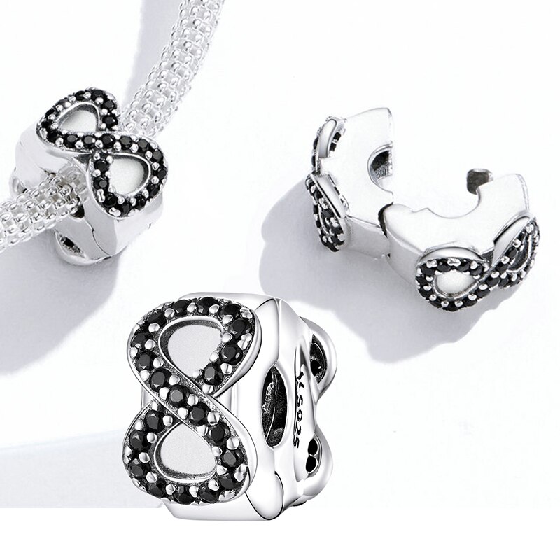 BISAER Autentico 925 Sterling Silver Fermacorda e ganci Clip di Cuore star Fascino Sereno CZ misura Branelli di Fascino Argento 925 Braccialetto Monili Che Fanno: ECC1498