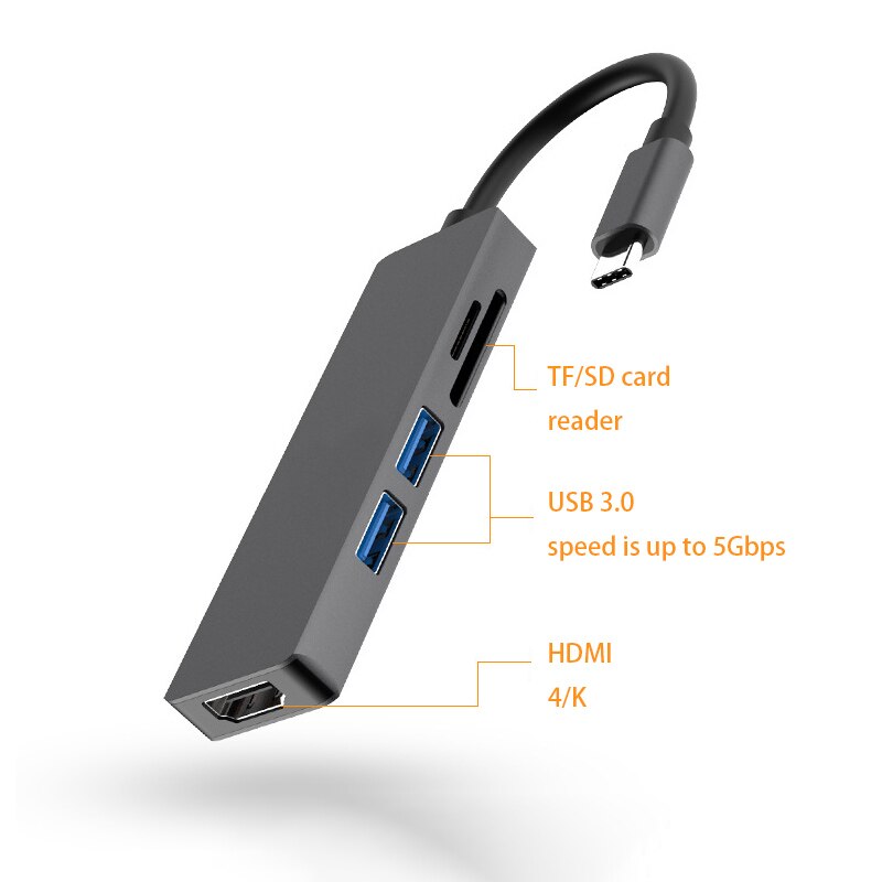 Station d'accueil 5-en-1 USB-C vers HDMI lecteur de carte adaptateur PD pour Huawei Mate 10 Book Samsung Galaxy S9 /S8 / S8 + HUB de Type C