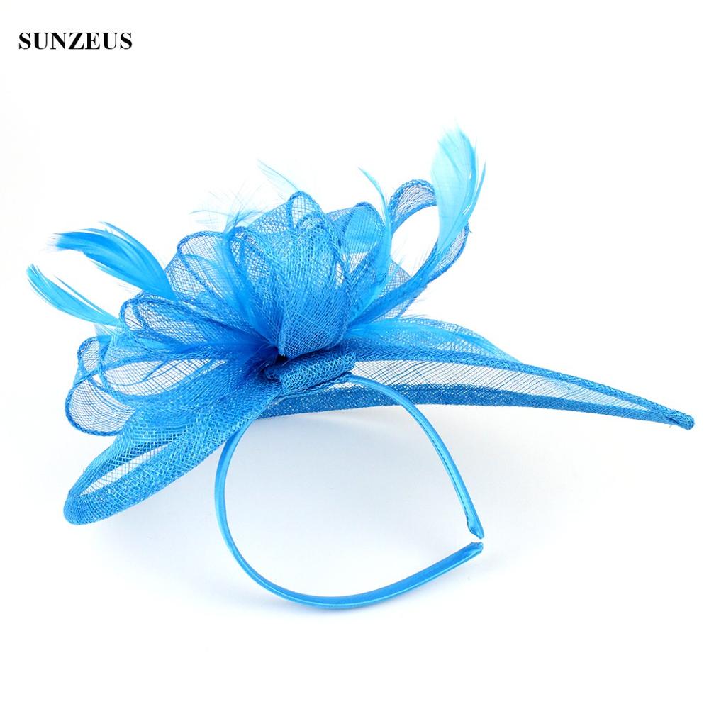 Europa Chapéus Para A Festa do Dia Das Bruxas SQN032 Linho Chapéu De Penas De Noiva Acessórios Do Casamento Frete Grátis: blue