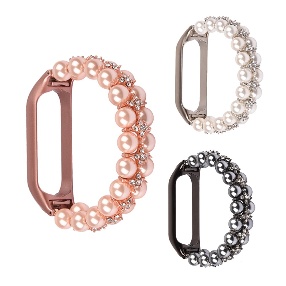 Pulsera de chica para Xiaomi Mi Band 6, pulsera elástica para Mi Band 3/4/5, joyería, pulsera con perlas