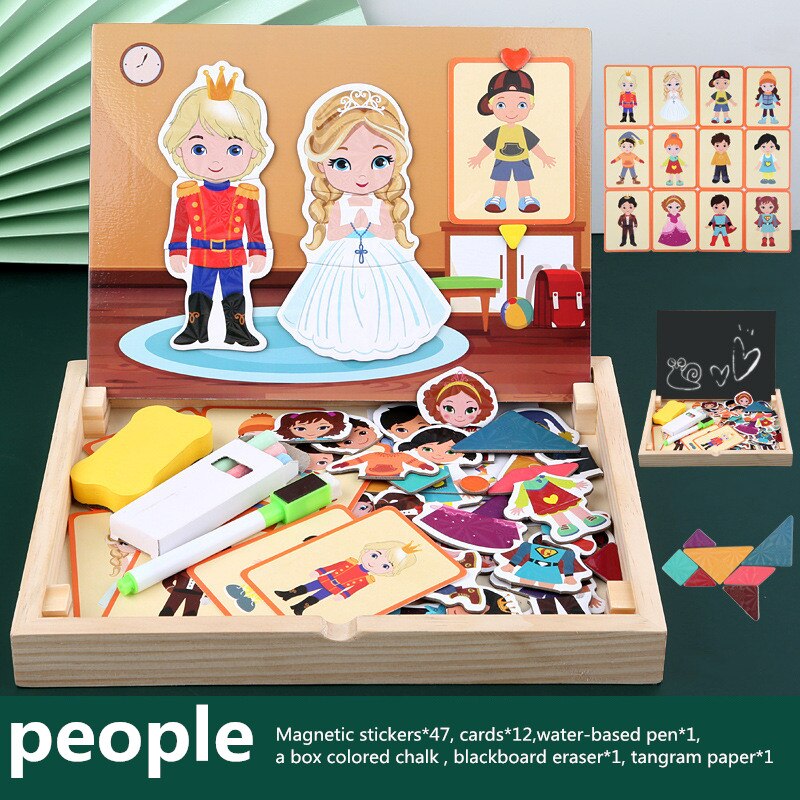 Cartoon Baby Houten Magnetische Puzzel Figuur/Dieren/Voertuig Tekentafel Box Kleuterschool Vroege Educatief Speelgoed Cadeau Voor Kinderen: A7