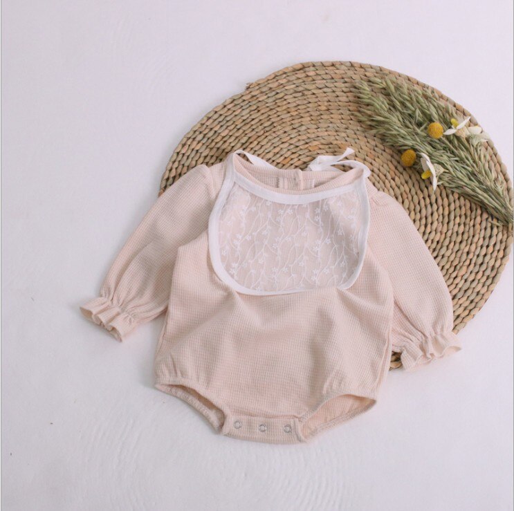 Herfst Babys Jongens Meisjes Bodysuit Met Bib Lange Mouwen Katoen Wafel Baby Jumpsuit Kleding Outfits 6-24 Maand: beige / 12m