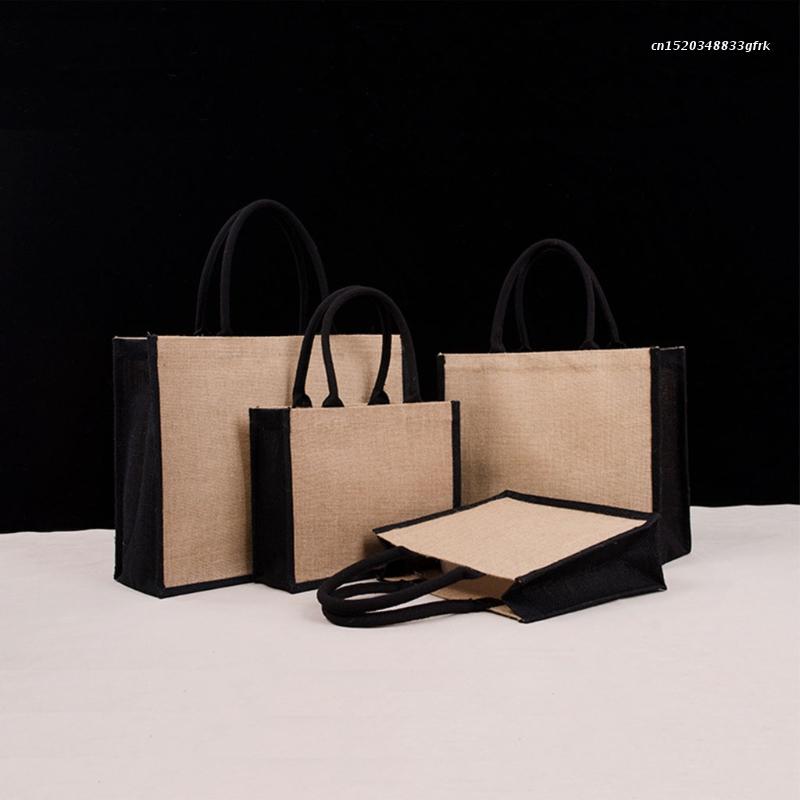 Jute Burlap Tote Bag Large Reusable Grocery Shopping Bags with Handles Bags