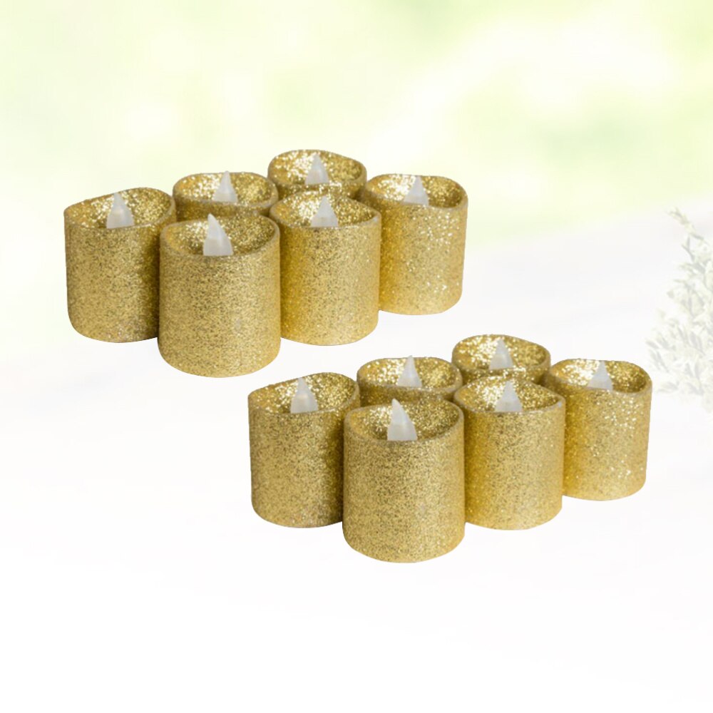 12pcs Flameless Candles Light Decorative Glitter Electric Candles for Wedding Christmas Festival Party Decoration (Golden): Golden White